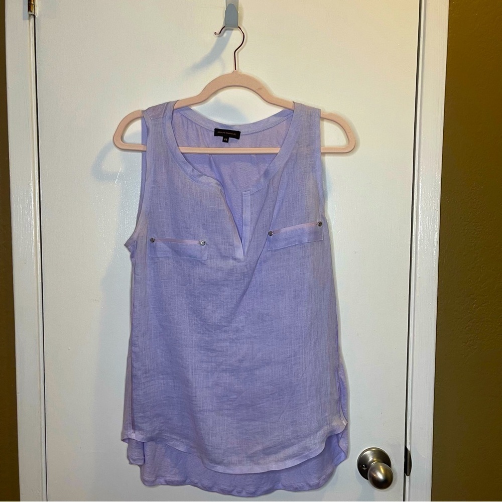 Adolfo Domínguez Lavender Linen Front Sleeveless Top w/ Jersey Back / Size 44 L